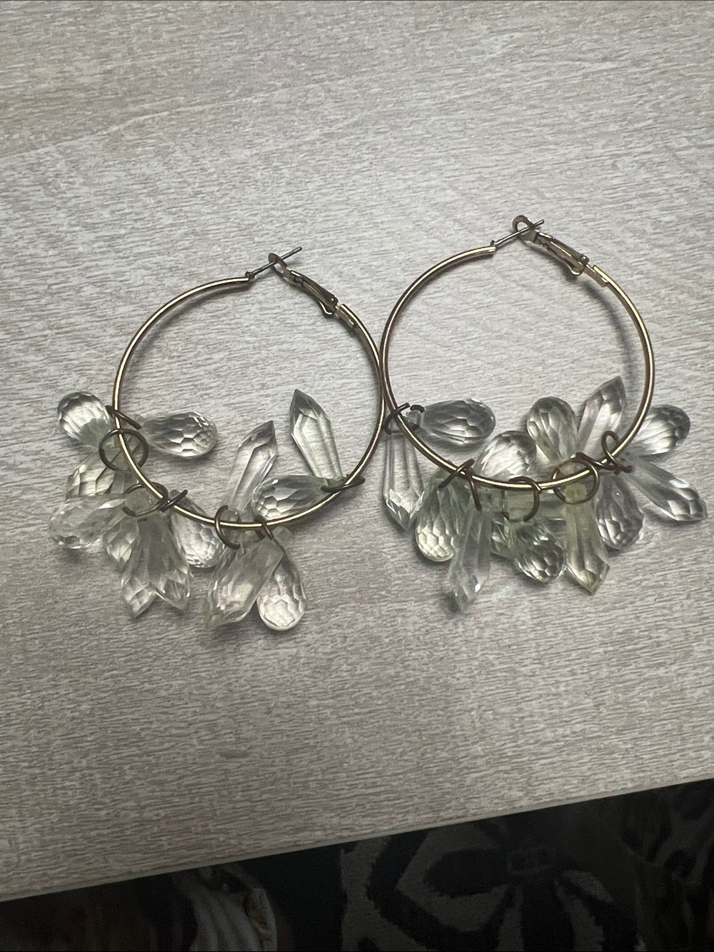 Clear Crystal Drop Hoop Earrings - Women Jewelry